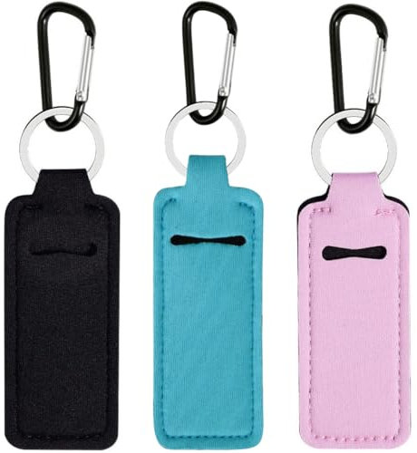 Praktischer Lippenpflege-Schlüsselanhänger mit Clip – Stylischer Halter für Lipgloss,Lippenstift oder Balsam | Organisiert für Handtasche (Kontrastreich Trio: Schwarz-Pink-Grün)