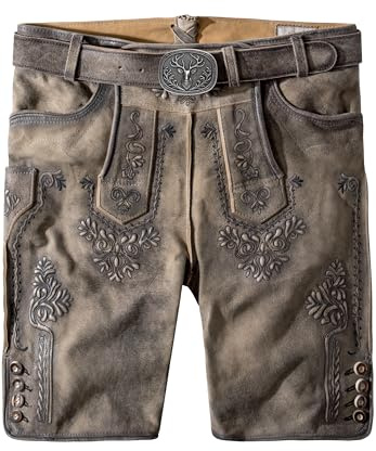 Stockerpoint Herren Lederhose Artur I Größe 44-60 | Bequeme Trachtenhose in edler Hirschoptik mit Gürtel I Aus 100% hochwertigem Leder I Perfekt für Festlichkeiten