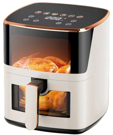 Touch Screen Air Fryer Oven Multi-function Cooker With Removable Non-stick Dishwasher Frying Basket Color Smart Menu 1200W Black White.(White)