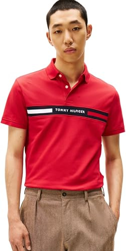Tommy Hilfiger Herren Poloshirt Kurzarm Chest Insert Regular Fit, Mehrfarbig (Medium Red), S