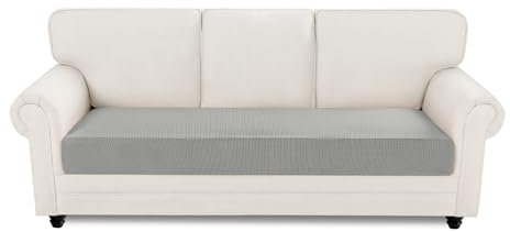 Easy-Going Stretch Sofa Couch Überzug 3 Sitzer, 1 Stück Universeller Rutschfester Sofa Sitzkissenbezug, Waschbarer Jacquard Sofaschutz Hund Katze Kind, Kuscheliger Küchensofa Cover, Hellgrau