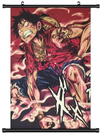 Großes 60x90CM One Piece Kakemono Rollbild | Anime Manga Stoffposter Wallscroll | Wanddeko Geschenk | Motiv: Gear 2 Ruffy