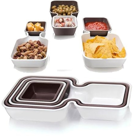 DSDGVDFBV Multi Colored, Snackschale Mit Dipschale, Mehrzweck Süßigkeiten Obst Snacks Dip Lagerplatte Teller 2 Zellen Knabberschale Salatchips Obst Vorspeisen Die Teller Geschirr Abwaschbar & Leicht