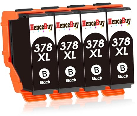 HenceBuy 378XL Schwarz Druckerpatronen Kompatibel für Epson 378 XL Multipack Patronen für Expression Photo XP-8700 XP-8600 XP-8500 XP-8605 XP-8505 XP-15000 XP8700 XP8600 XP8500 Tinte, 4er-Pack