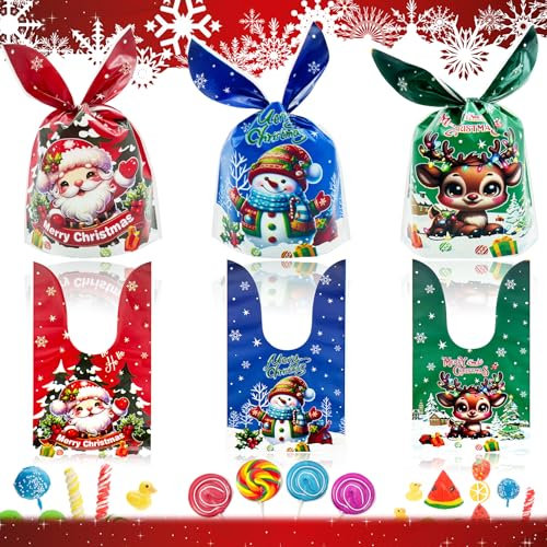 YeahBoom 60 Stücke Weihnachten Geschenkbeutel - 3 Design Geschenktüten, Hasen Ohren Candy Tüten, Cookie Beutel, Partytüten, Treat Tasche