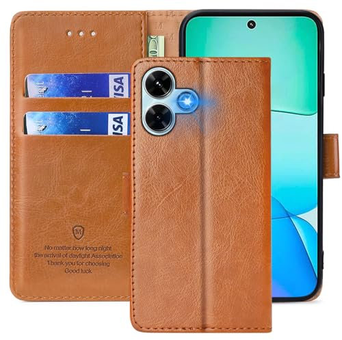 FMPCUON Coque pour Xiaomi Poco F6 - Étui à Rabat Premium en Cuir PU, Portefeuille de Protection Magnétique, Brun