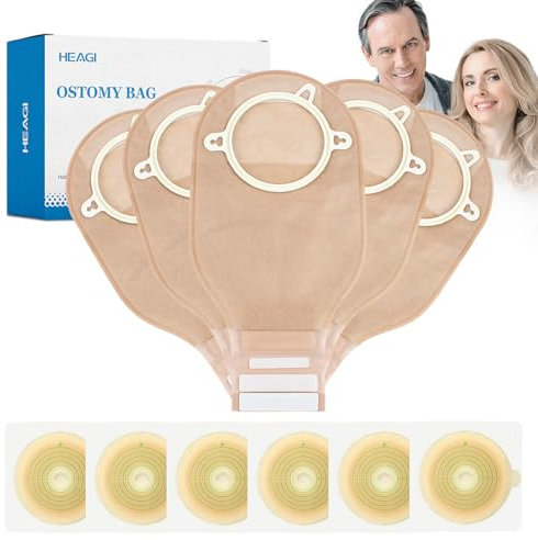 22 pièces de fournitures pour stomie, poche de Colostomie en deux pièces avec fermeture pour soins de stomie iléostomie, à découper, 70 mm max (16 x Sacs de Colostomie + 6 x Barrière Cutanée)
