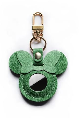 AirGear® MickeyTag - Airtag Schlüsselanhänger Leder, Anhänger aus echtem Leder, Airtag Hülle - kompatibel mit Apple Airtag - Lychee Leder Struktur (Grün)