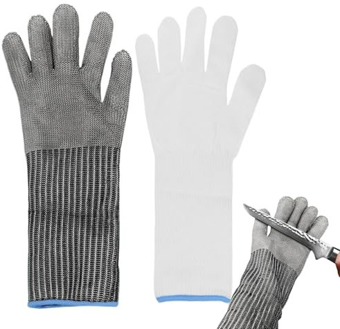 Derwrtup 2 Stück Schnittschutzhandschuhe - Kettenhandschuh - Austernhandschuh - Edelstahl Draht Arbeitshandschuhe - Metzger Handschuh | Für Austern Shucking, Fleisch Schneiden Und Peeling