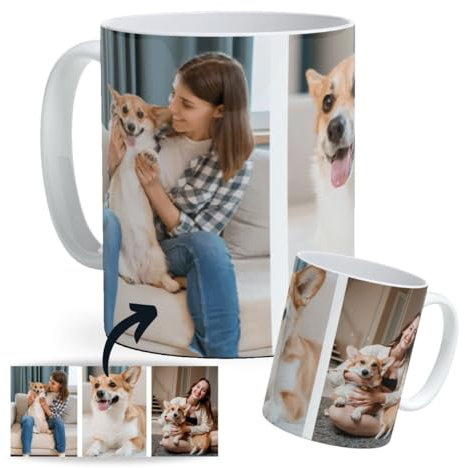Taza de cerámica Personalizada con Foto. Taza Personalizada para Regalo collage de fotos. Regalo Original Personalizado para Eventos. Taza Original Personalizada con Foto. (Tres fotos)