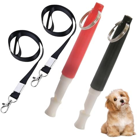 WOLMIK Hundepfeife, professionelle Hundepfeife, Kunststoff, Trainingspfeife mit Umhängeband, hohe Tonhöhe für Rückruf und Stoppen des Bellens, verstellbar, Ultraschall, leise Hundepfeife, Rot und