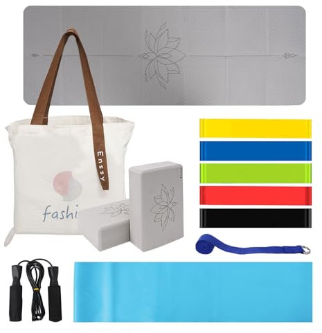 Enssy Yoga Matte Strater Set Blöcke Gürtel Springseil Widerstand Band Widerstand Schleife 7-in-1