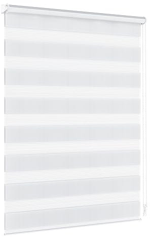 Jalousiescout Doppelrollo Klemmfix ohne Bohren & mit Bohren, 37,5X100cm Weiß Rollo Fensterrollo lichtdurchlässig & verdunkelnd，Sonnenschutzrollo Zebrarollo für Fenster & Türen