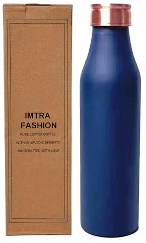 IMTRA FASHION Wasserflasche Aus Reinem Kupfer 32 Oz/950 M Auslaufsicher Blaue Trinkflasche Ayurvedische Kupferflasche Für Sport Yoga Reisen Und Den Täglichen Gebrauch