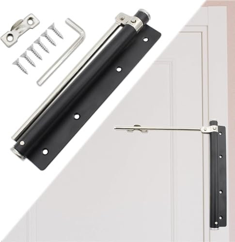 SkyJoy® Cierrapuertas de acero inoxidable, cierrapuertas con resorte ajustable para puertas exteriores, interiores, puertas de jardín, mosquiteras, puertas de casa, color negro