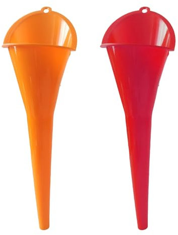 2 embudos de aceite de cuello largo, embudo antiderrames, embudo de aceite de plástico multifunción, para llenar aceites de motor, agua, combustible diésel, queroseno y otros líquidos (1 rojo + 1