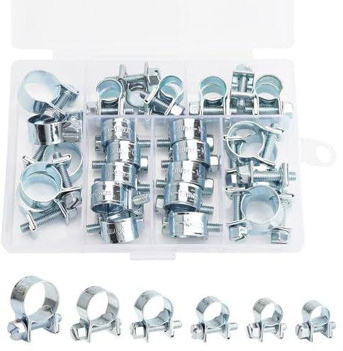 APOMOONS 30 Pezzi Mini Fascette Metalliche, 7-15 mm Fascetta Stringitubo, 6 Misure Morsetti per Tubi, Regolabili Fascetta Metallica per Tubo Acqua Tubo di Scarico Tubo Benzina Tubo Carburante