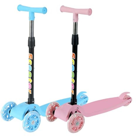 BommFu Klappbarer 3-Rad Scooter | Scooter Kinder Roller | Outdoor-Kinderroller Mit LED-Blinklicht - Ab Kleinkind Junge Mädchen, 3 4 5 6 Jahre