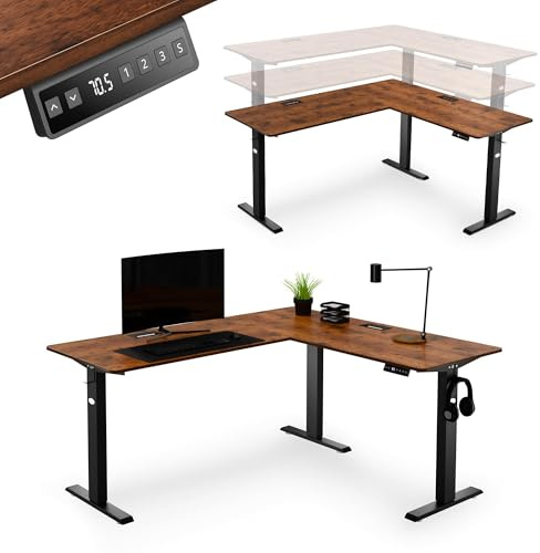 di volio Höhenverstellbarer Eckschreibtisch Braun Rechts 165x145 cm Montaro | Elektrischer L-Schreibtisch, Memory Funktion, Höhenbereich 70,5–113 cm, stabile Konstruktion, Schreibtisch für Homeoffice
