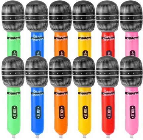 12stk Aufblasbare Mikrofon, 22x5cm 6 Farben Party Aufblasbare Mikrofone Requisiten aus Aluminiumfolie für Kinder Karaoke Konzert Mottoparty-Geschenke DJ-Requisiten Fotoautomaten Requisiten