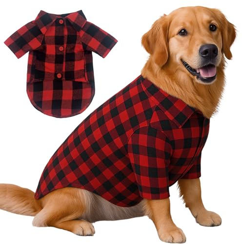 Yoolhamy Chemise à carreaux rouge – Vêtements mignons pour chien – Vêtements de Noël doux et décontractés pour chiens de petite, moyenne et grande taille (taille XL)