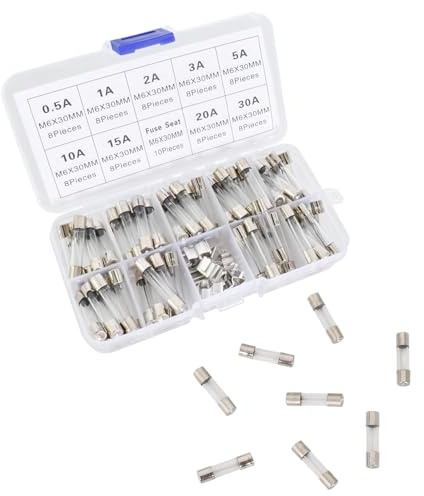 Fusibili in vetro a tubo di vetro, kit assortito di fusibili rapidi da 6 x 30 mm, 250 V, 0,5 A, 1 A, 2 A, 3 A, 5 A, 10 A, 15 A, 20 A, 30 A, con sedile, scatola portaoggetti, per elettrodomestici