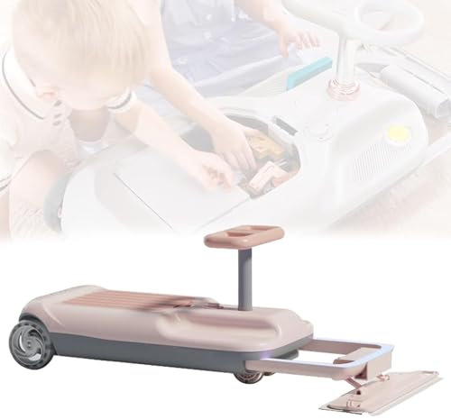 JMOUZHG Cleaning Go Kart for Kids, Retractable Cleaning Mopping Kart, Portable Cleaner Go Carts with Cool Lights (Purple pinkDualDrive)