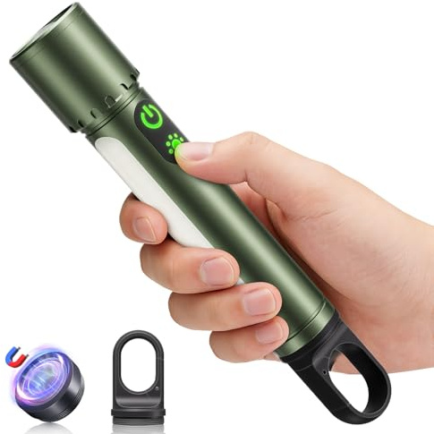 ET Rechargeable Torch LED Super Bright 1000000LM with Magnetic & Tail Hook | Lightweight Waterproof Flashlight with 18 Modes & COB, Zoomable for Camping, Hiking, Emergency, Dog Walking (Grass Green)