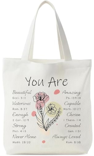 Danbghyuo Christliche Tote Bag, 39x34cm Stoffbeutel Bedruckt, Tragbare Stoffbeutel Bedruckt, Christliche Geschenke für Frauen, Mutmacher Geschenk Freundin für Einkaufen Fitnessstudio