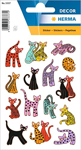 HERMA 3337 Aufkleber Katzen klein, 45 Stück, Tiere Sticker mit abstrakt Katzen Motiv, Kinder Etiketten für Fotoalbum Tagebuch Poesiealbum Scrapbooking Geburtstag Dekoration Briefe DIY Basteln