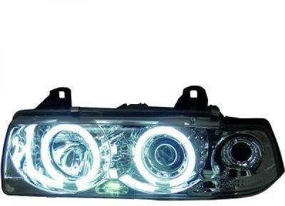 in.pro. 1213880 HD Scheinwerfer Satz CCFL Angle Eyes BMW E36 Baujahr: 92-98 Coupe und Cabrio für elektrische Leuchtweitenregulierung Leuchtmittel: H1+H1, klar - chrom