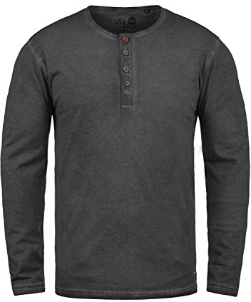 !Solid SDTimur Herren Longsleeve Langarmshirt Shirt mit Grandad-Ausschnitt 100% Baumwolle Regular fit, Größe:M, Farbe:Black (9000)