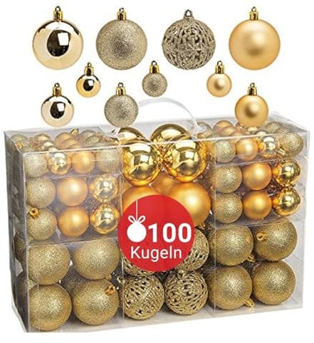 WOMA Christbaumkugeln Set Gold & 22 weiteren Farben - 50er & 100er Weihnachtskugeln Set - Weihnachtskugeln Kunststoff - Weihnachtsbaum Deko & Christbaumschmuck
