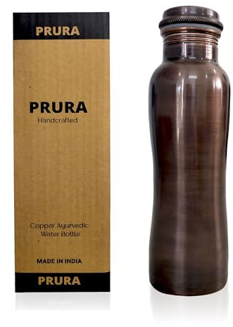 PRURA Copper Water Bottle Diamond Regular Pure Copper Bottle Yoga Water Bottle Ayurveda Health Benefits Leak Proof (900ml/30oz, Design 13)
