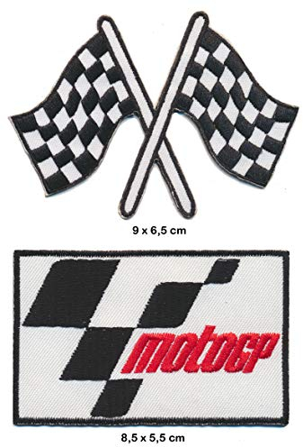Moto GP Rennflaggen Aufnäher Patches 2 Stück Set Motorrad Biker Racing Rennsport
