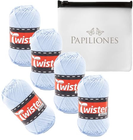 Handstrickgarn Häkelgarn Baumwollgarn Stricken Haekeln Basteln 5x50g Fb.52 hellblau inkl.Zippbeutel