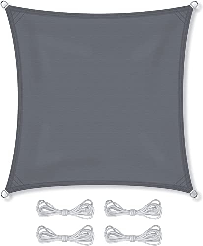 Zolta Sonnensegel Wasserdicht Sonnensegel Quadrat 5x5 m - UV Schutz für Patio Garten Terrasse und Balkon Sonnenschutz inkl. Befestigungsseile - Dunkelgrau