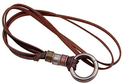 BNQL Collana porta occhiali con anello in pelle regolabile, 10 7/8, Acciaio inossidabile