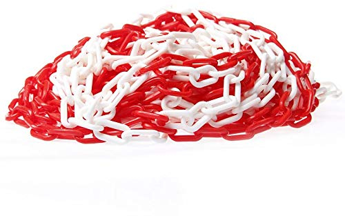 TOPWAY Absperrkette Kunststoffkette 50 Meter 8mm x 50m gut sichtbare weiße und rote Kunststoff-Gliederkette für Warnsicherheit, Parkplatz, Massenkontrolle, Verkehr, Warteschlangen 363069