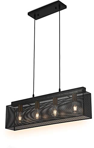 KUNGHEYFATCHOY Industriekücheninsel, 4 Kronleuchter Bauernhaus Hängeleuchte Retro Decke Rechteckiges Rechteck Metallkäfig Pendelleuchte Erhältlich für Schräg, Braun