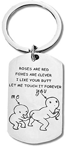EROSPA® Schlüssel-Anhänger mit Spruch - Lustig - Geschenk - Roses Are Roses Foxes Are Clever I Like Your Butt Let Me Touch It Forever