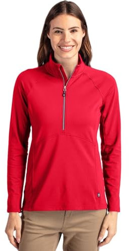 Cutter & Buck Long Sleeve Adapt Eco Knit Half Zip Pullover Chemise, Rouge, M Femme
