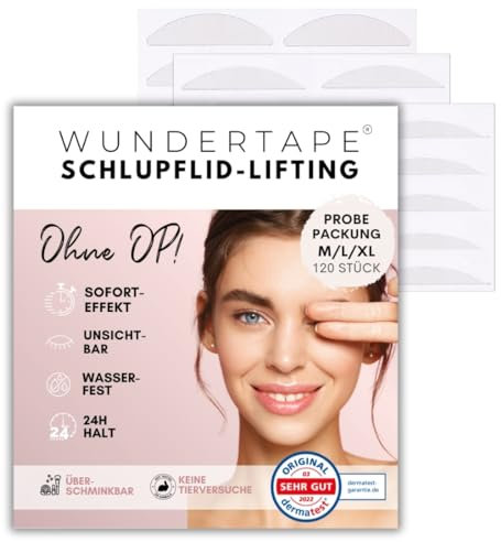 WUNDERTAPE Schlupflider Stripes unsichtbar Schlupflid-Tape Streifen zum Augenlid-Lifting ohne OP! (wasserfest, 24h Halt, double eyelid tapes) Augenlid-Tape (M + L + XL)