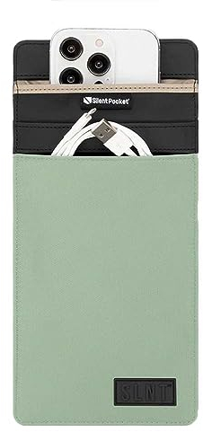 Silent Pocket Faraday Tasche Smartphone Sleeve Leder oder wasserdichtes Nylon – signalblockierende Geräteabschirmung für iPhone, Samsung Galaxy, für Reisen, Privatsphäre, Anti-Hacking (Minze, Medium)