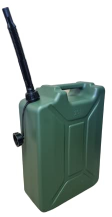 4x Kraftstoff-Kanister 20L für Benzin, Diesel und andere Gefahrgüter, Reservekanister inklusive Ausgussstutzen, UN-Zulassung, oliv (4 Kanister)