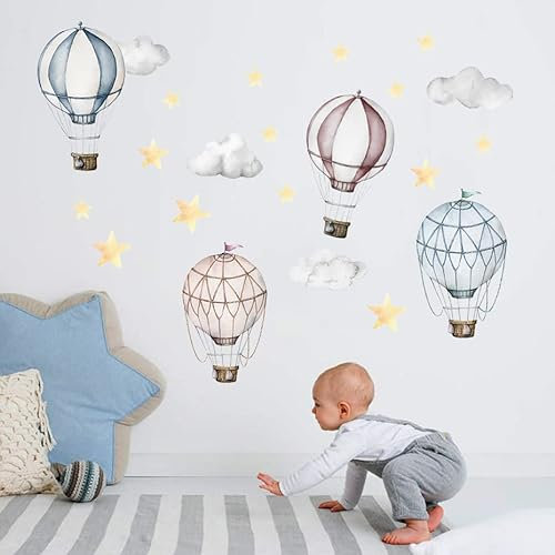 DOTUIARG Cartoon Heißer Luftballon Wolken Aufkleber Kinderzimmer Wandaufkleber Abnehmbare Bild Poster Für Kinder Zimmer Home Decor