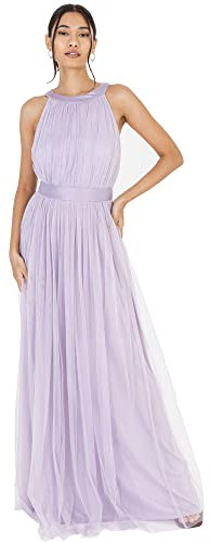 Anaya with Love Women's Ladies Maxi for Women Halter Neck Long Sleeveless Belt a Line Evening Gown Ball Prom Wedd Dress, Dusty Lilac, 18 UK