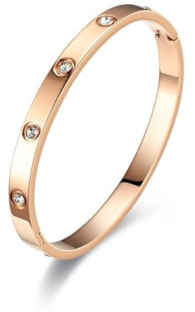 RIXERKOC 18k Gold plattiert Liebe Freundschaft Armband mit kubischen Zirkonia Steinen Armreif für Frauen Männer Edelstahl Armband für Liebe Paar Schmuck Armreif Geschenke (52 * 62mm, Roségold)