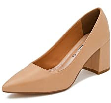 QUEEN HELENA Scarpe con Tacco Basso Largo Decollete a Punta Chiusa Casual Elegante Donna ZM9322 (Nude, Sistema Taglie Calzature EU, Adulto, Donna, Numero, Media, 39)