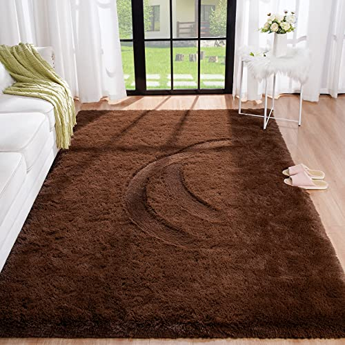 BENRON Teppiche für Wohnzimmer, flauschiger Teppich, 10,2 x 15,2 cm, weicher Teppich für Kinderzimmer, Mädchen, rutschfest und waschbar, Überwurf, Heimdekoration, Braun